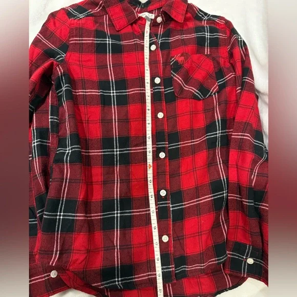 Abercrombie Kids Red Plaid Button-Up Shirt Size 9/10 - Long Sleeve Flannel - Picture 9 of 9